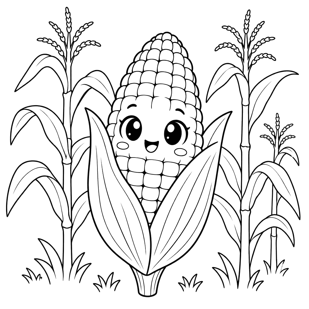 Smiling Corn Cob Coloring Page
