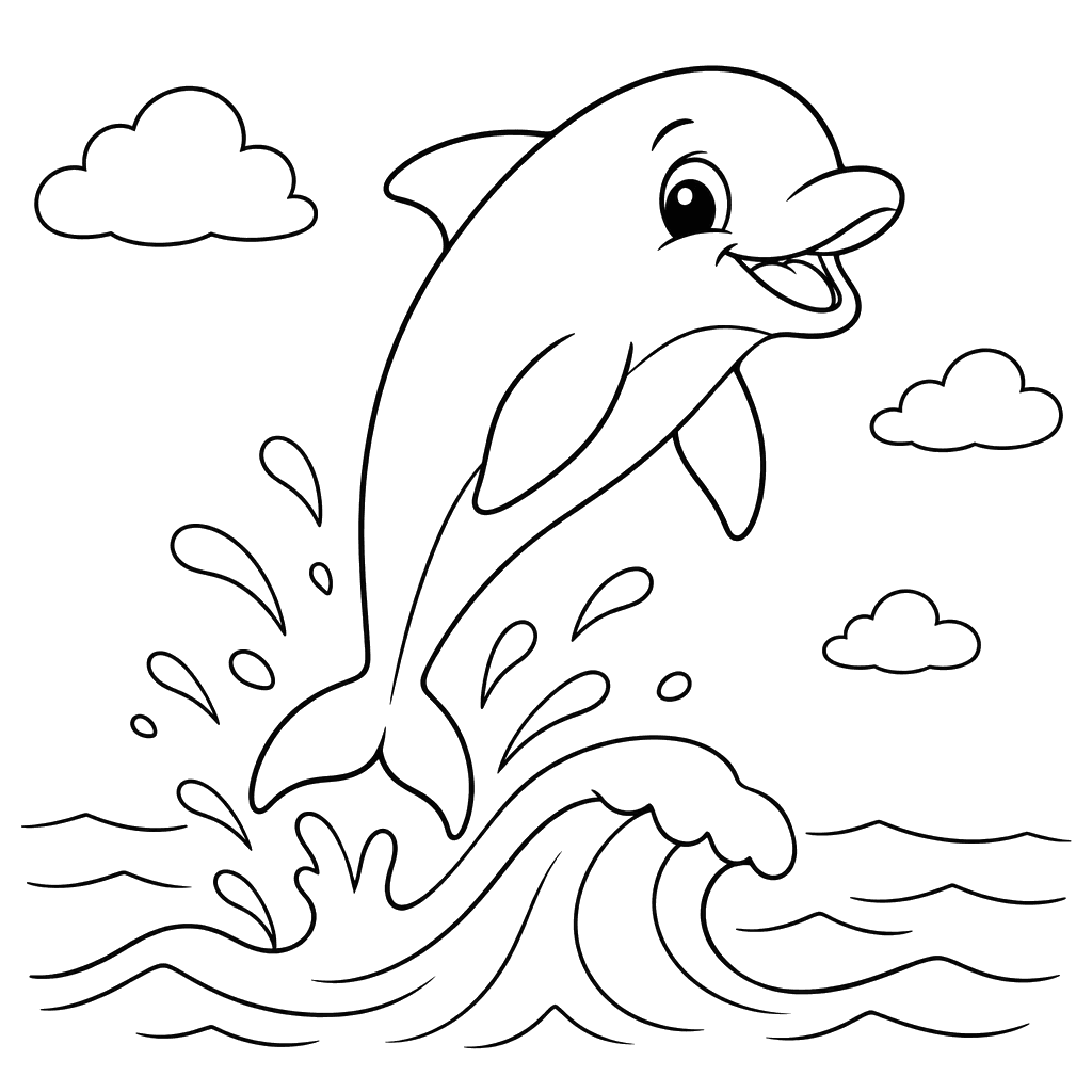 Dolphin Jumping Over a Wave Coloring Page