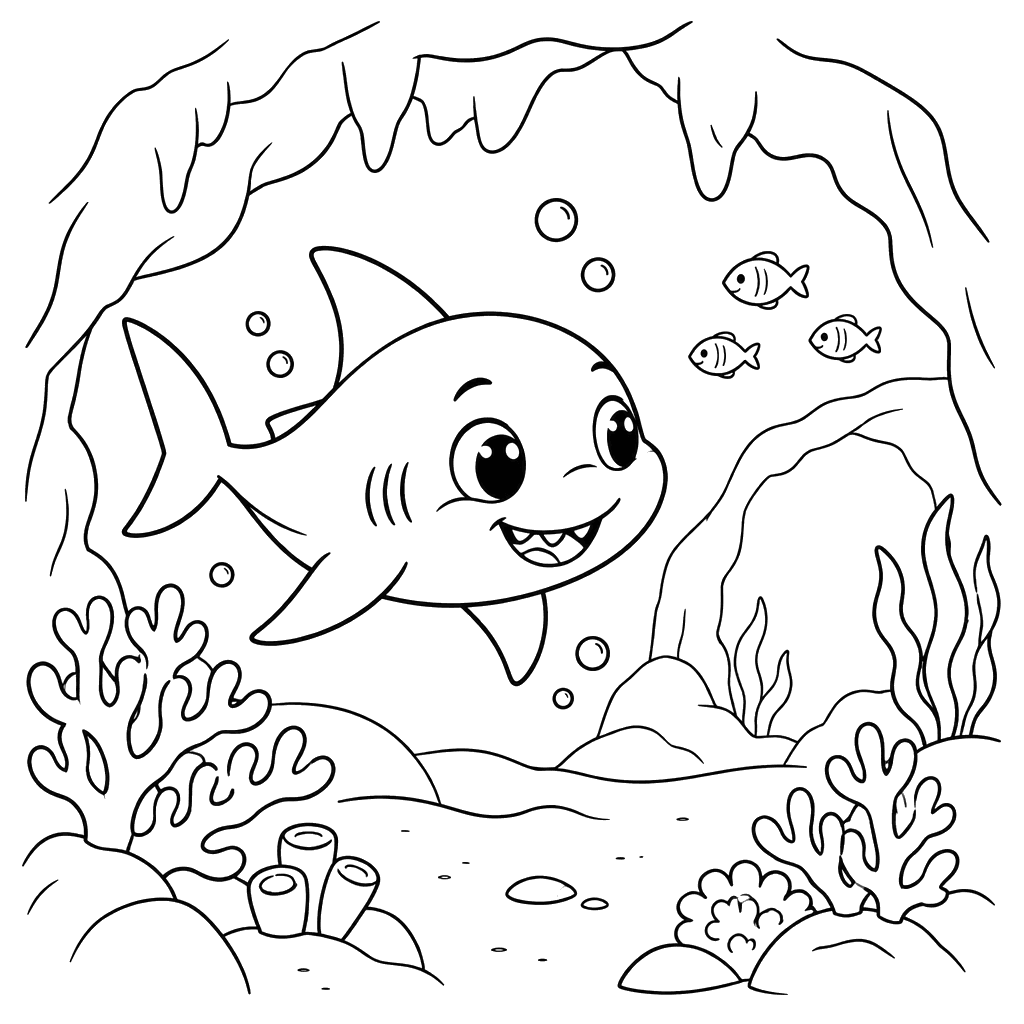 Baby Shark Exploring a Coral Cave