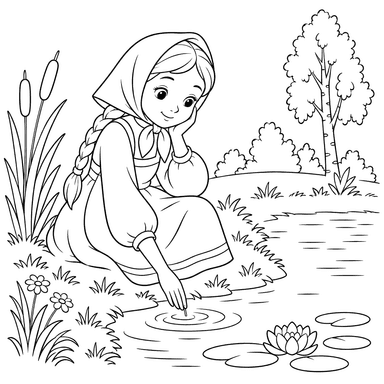 Alyonushka by the Quiet Pond Coloring Page
