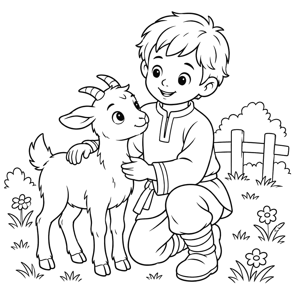 Ivanushka with a Young Goat Coloring Page