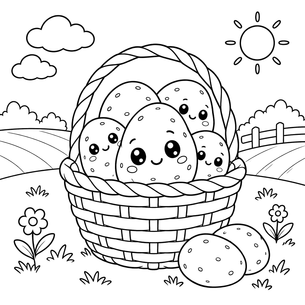 Potatoes in a Basket by the Field Coloring Page