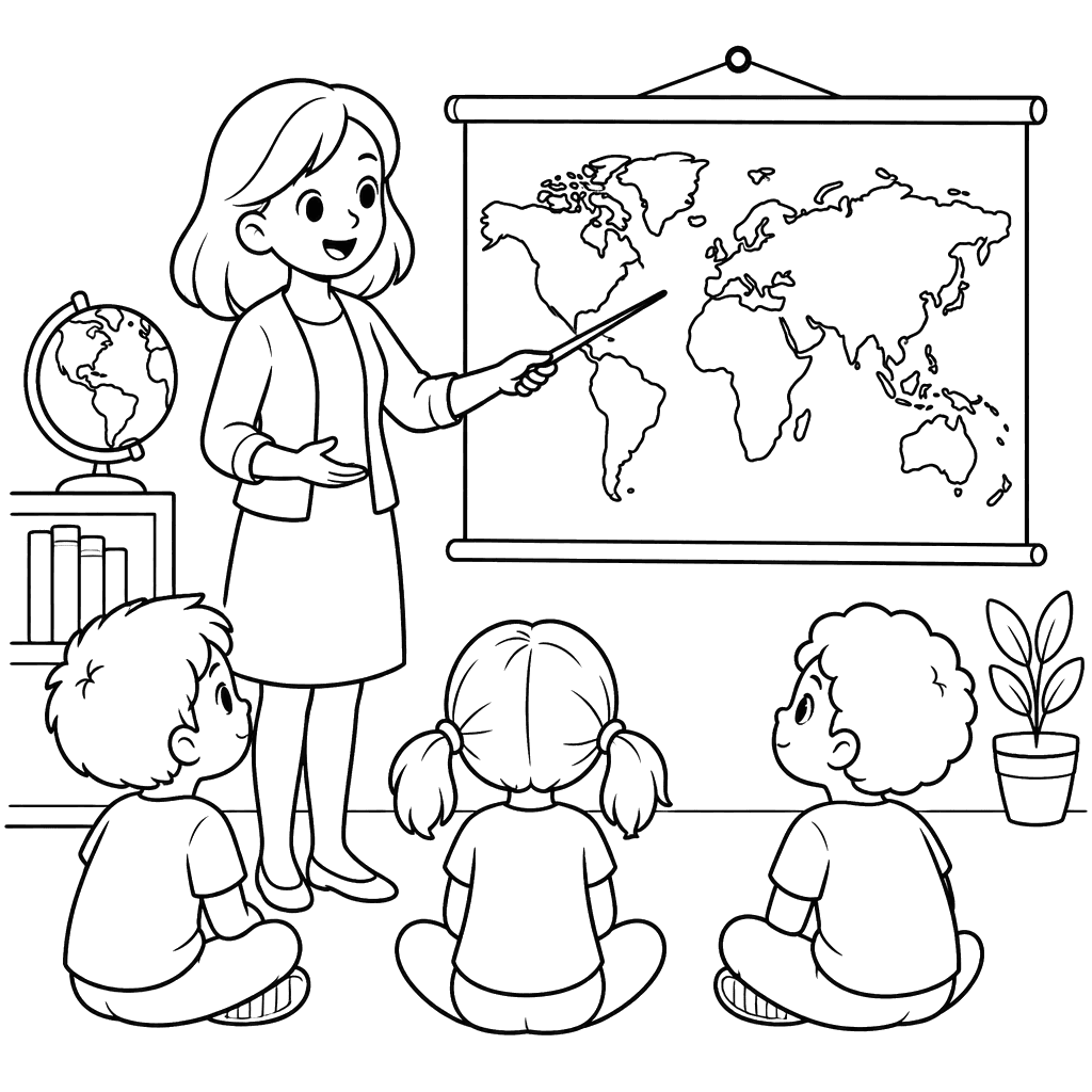 Teacher Showing a World Map