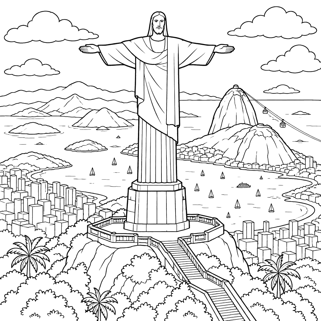 Christ the Redeemer in Rio, Brazil Coloring Page