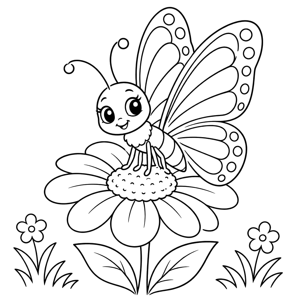 Butterfly on a Flower Coloring Page