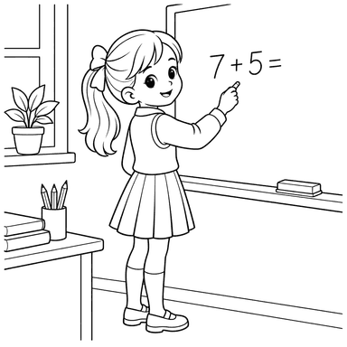 Schoolgirl Solving Math at the Board