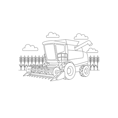 Combine Harvester in Wheat Field Coloring Page