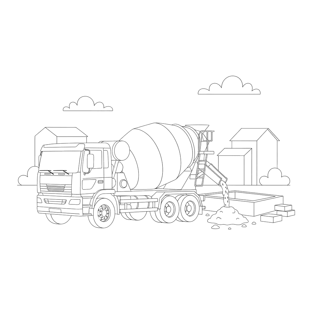 Concrete Mixer Delivering Concrete Coloring Page