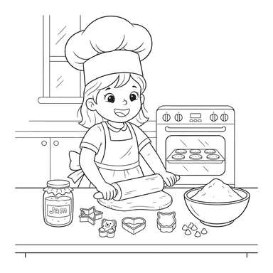 Girl Baking Cookies Coloring Page