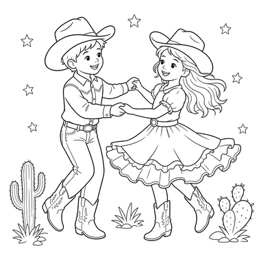 Cowboy Dancers Coloring Page