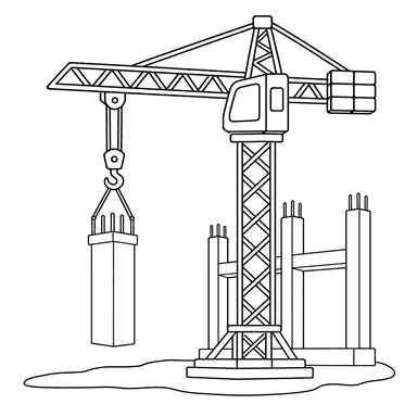 Crane lifting a concrete column coloring page