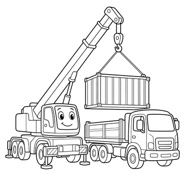 Crane and Truck Coloring Page