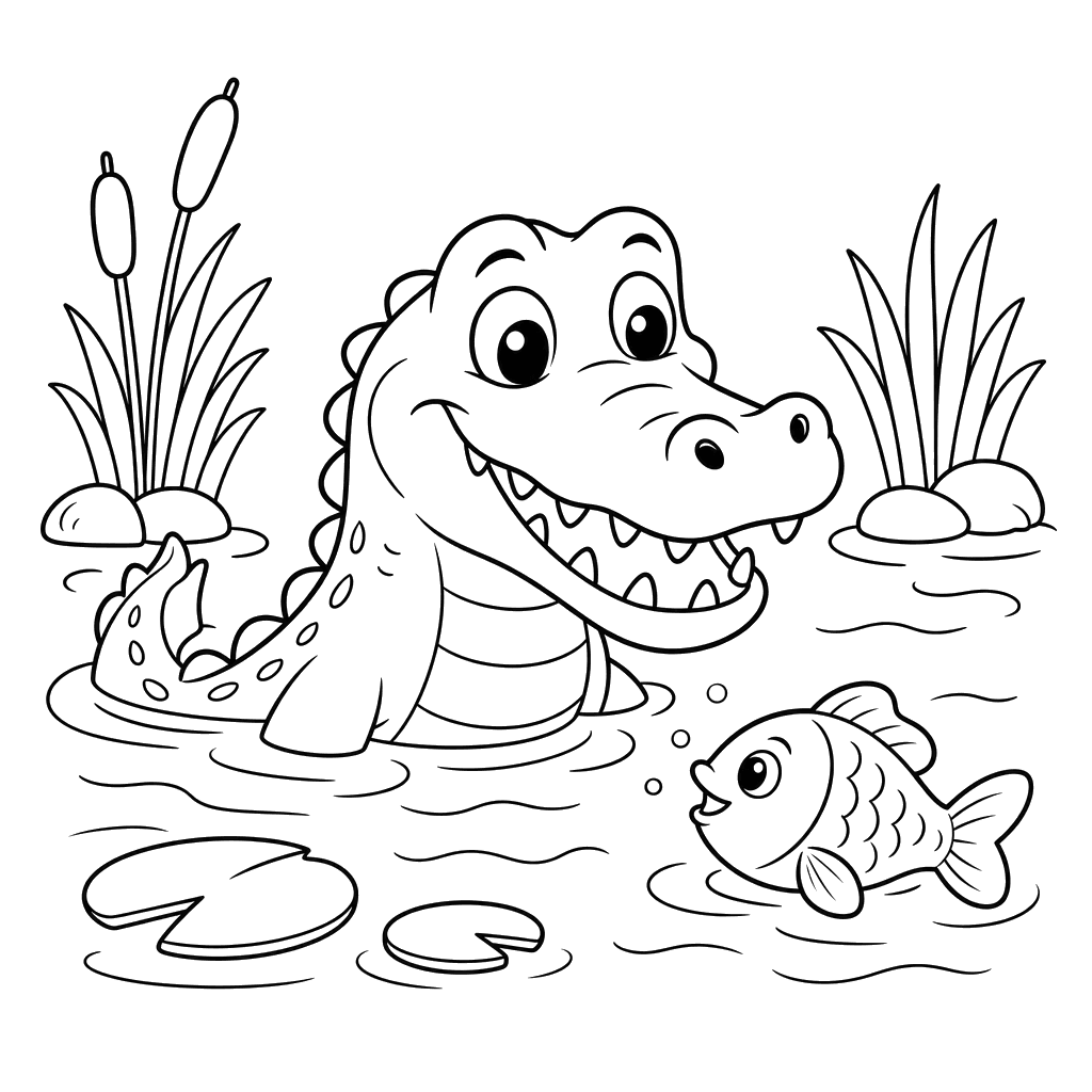 Crocodile Surfacing Next to a Fish