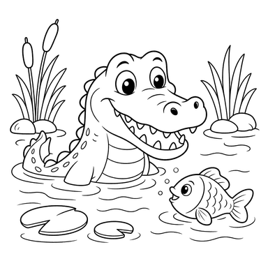 Crocodile Surfacing Next to a Fish