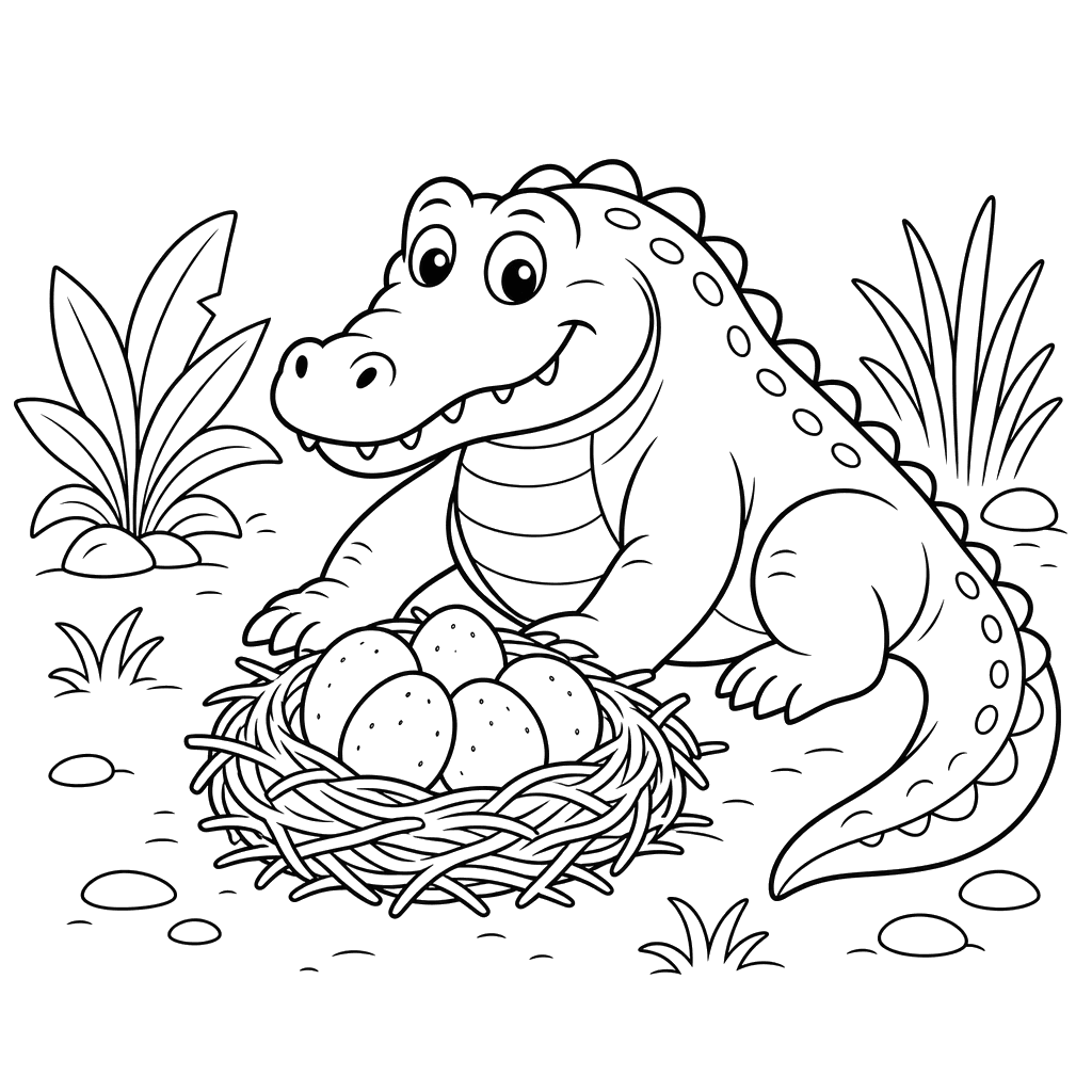 Crocodile Guarding Nest Coloring Page