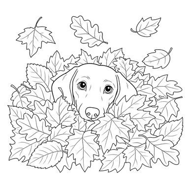 Dachshund in Autumn Leaves Coloring Page