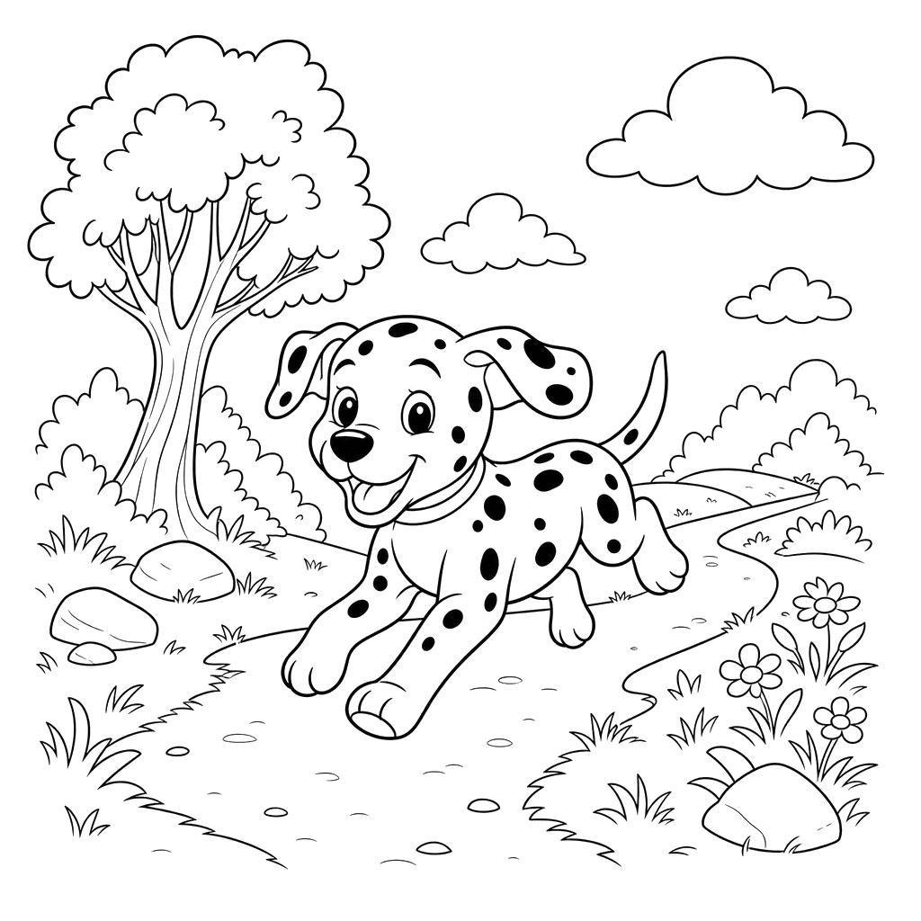 Dalmatian Running on a Path Coloring Page