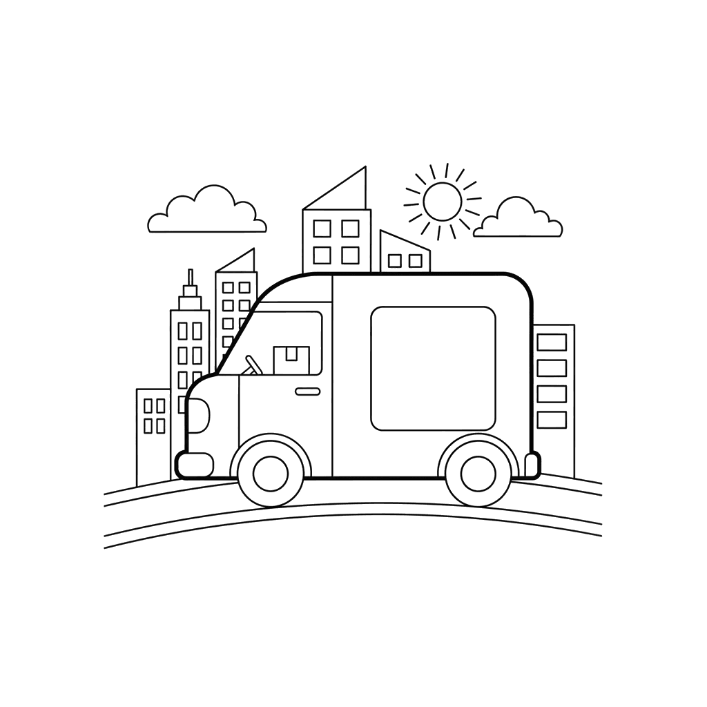 Delivery Van in the City Coloring Page