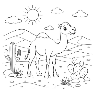 Desert Landscape with Sand Dunes Coloring Page