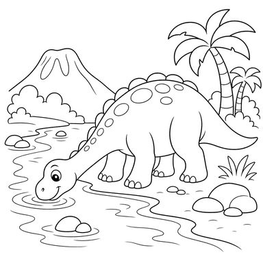 Dinosaur Drinking by the River