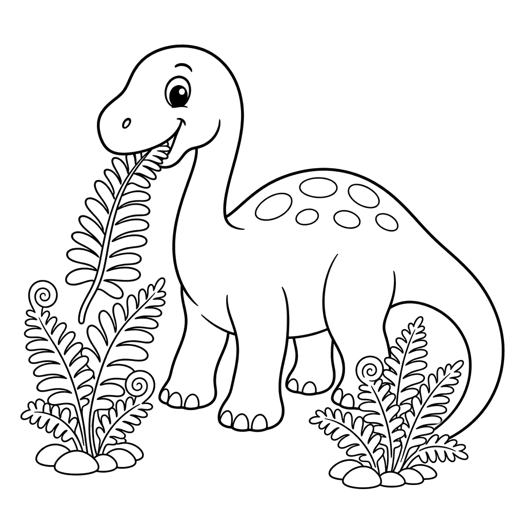 Dinosaur Eating Ferns Coloring Page