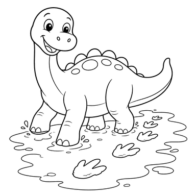 Dinosaur Footprints in Mud Coloring Page
