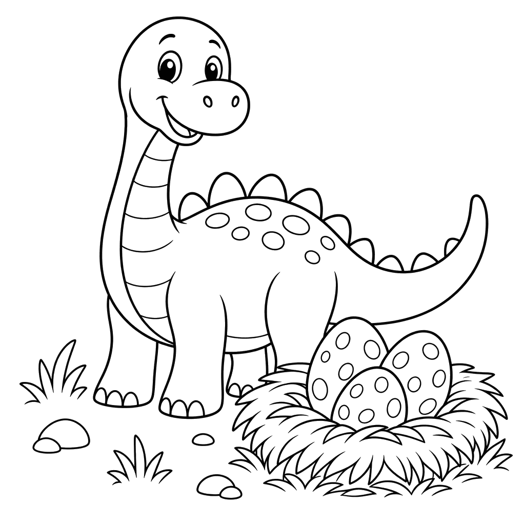 Dinosaur at a Nest with Eggs Coloring Page