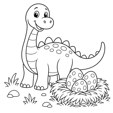 Dinosaur at a Nest with Eggs Coloring Page