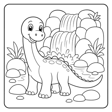 Dinosaur at a Waterfall Coloring Page