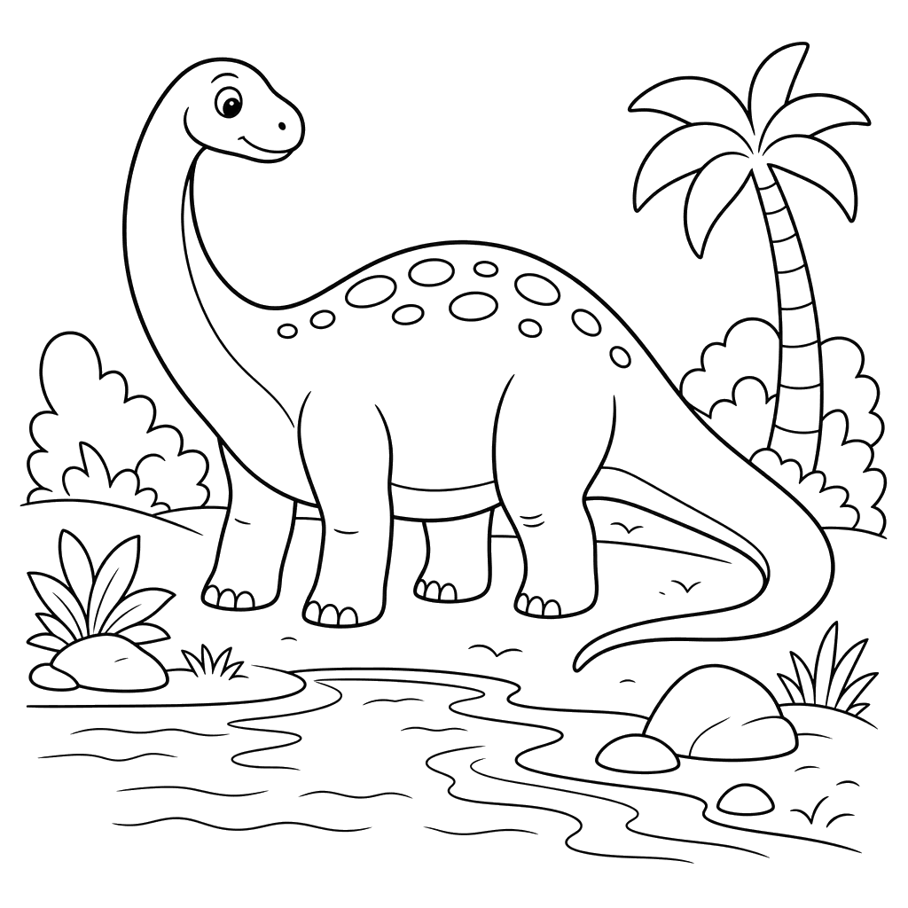 Diplodocus by the River coloring page