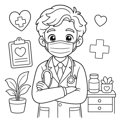 Doctor in Mask Coloring Page