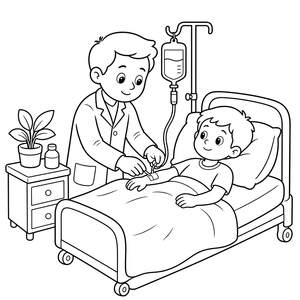 Doctor Administering IV Coloring Page