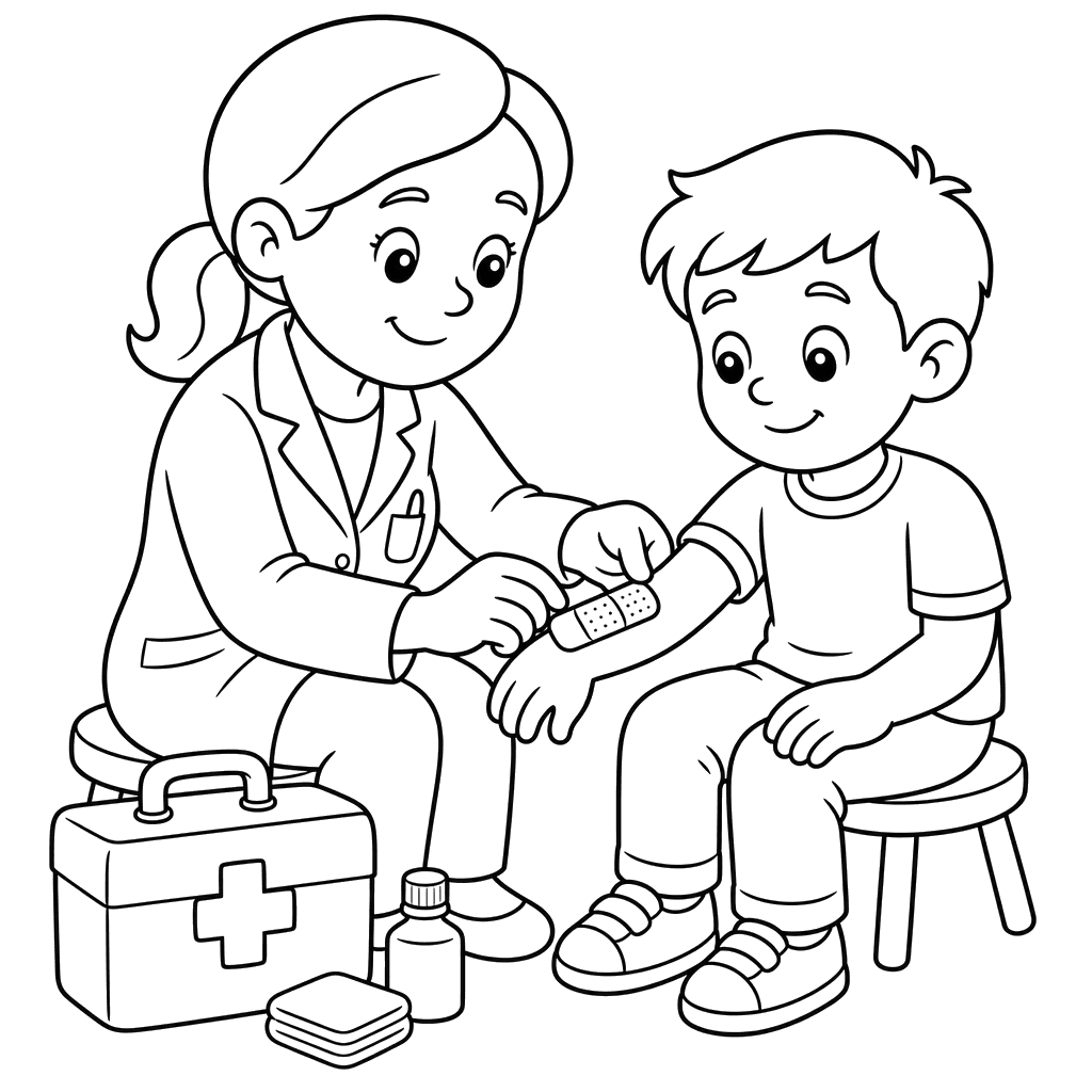 Doctor Changing a Bandage Coloring Page