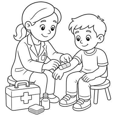 Doctor Changing a Bandage Coloring Page