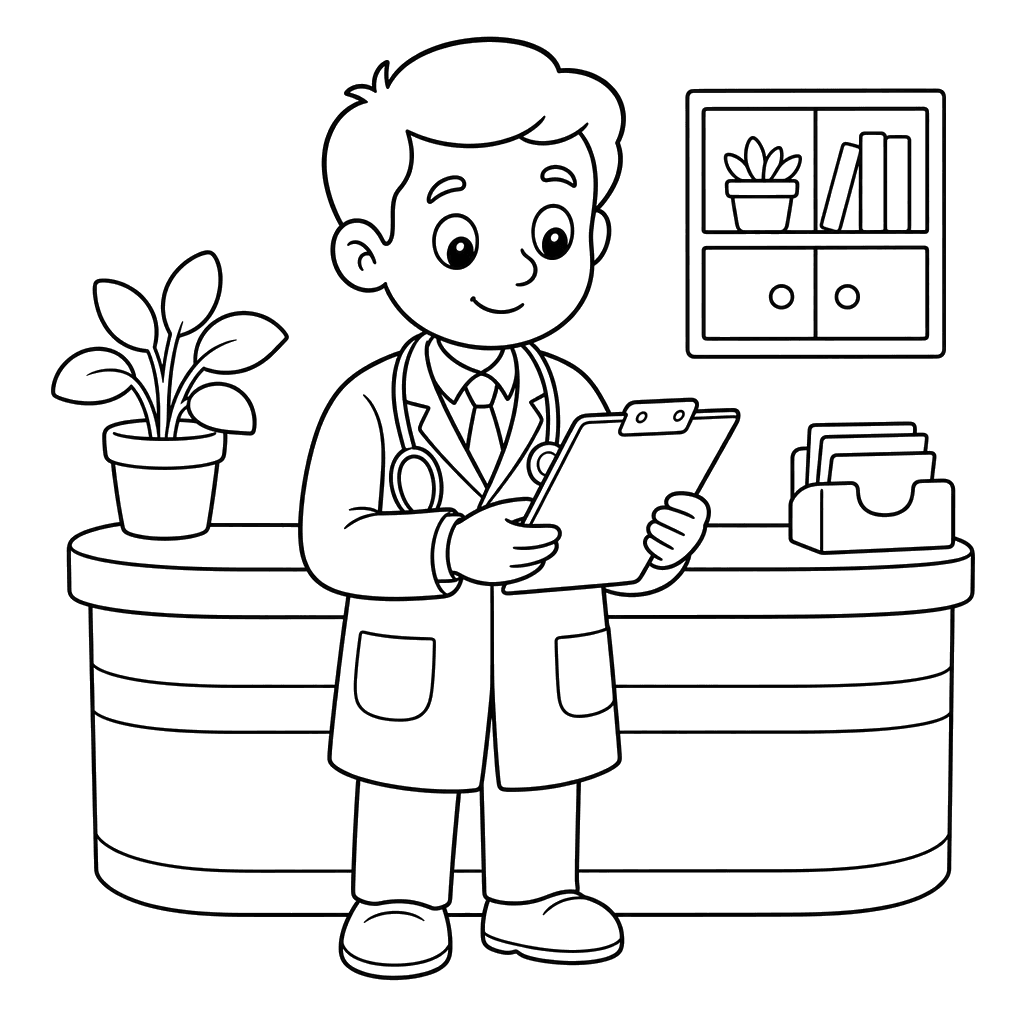 Doctor checks list at reception