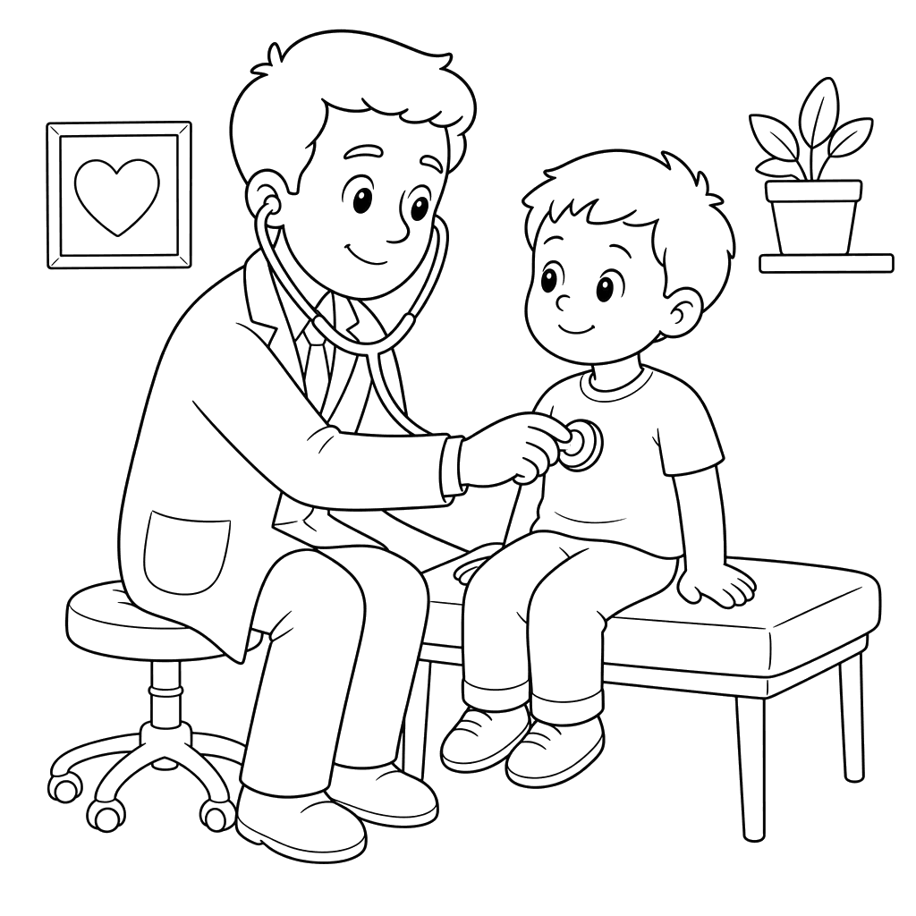 Doctor Listening to Heart Coloring Page