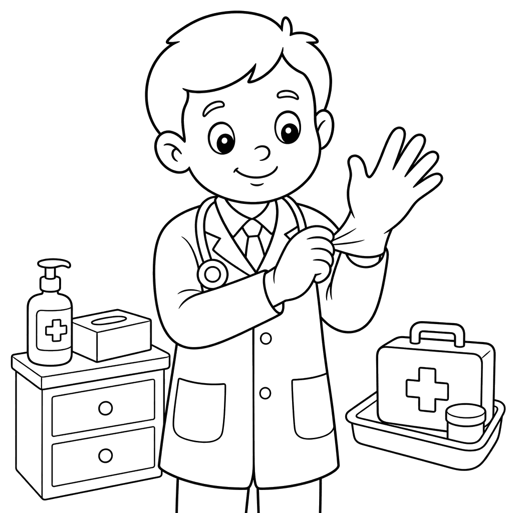 Doctor putting on sterile gloves