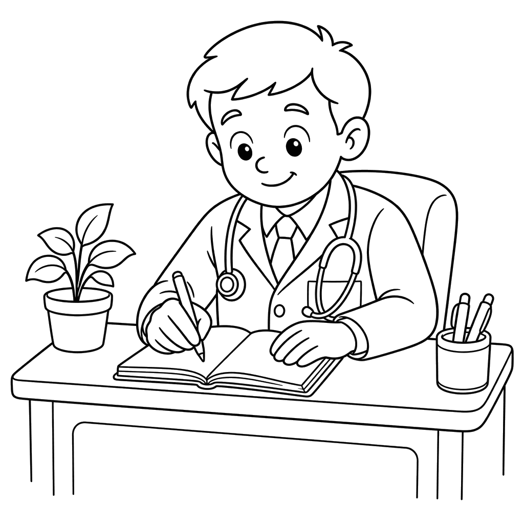 Doctor Writing a Diagnosis Coloring Page