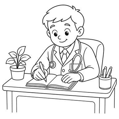 Doctor Writing a Diagnosis Coloring Page