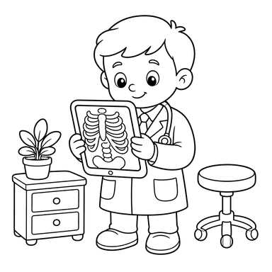 Doctor Examining X-ray on Tablet