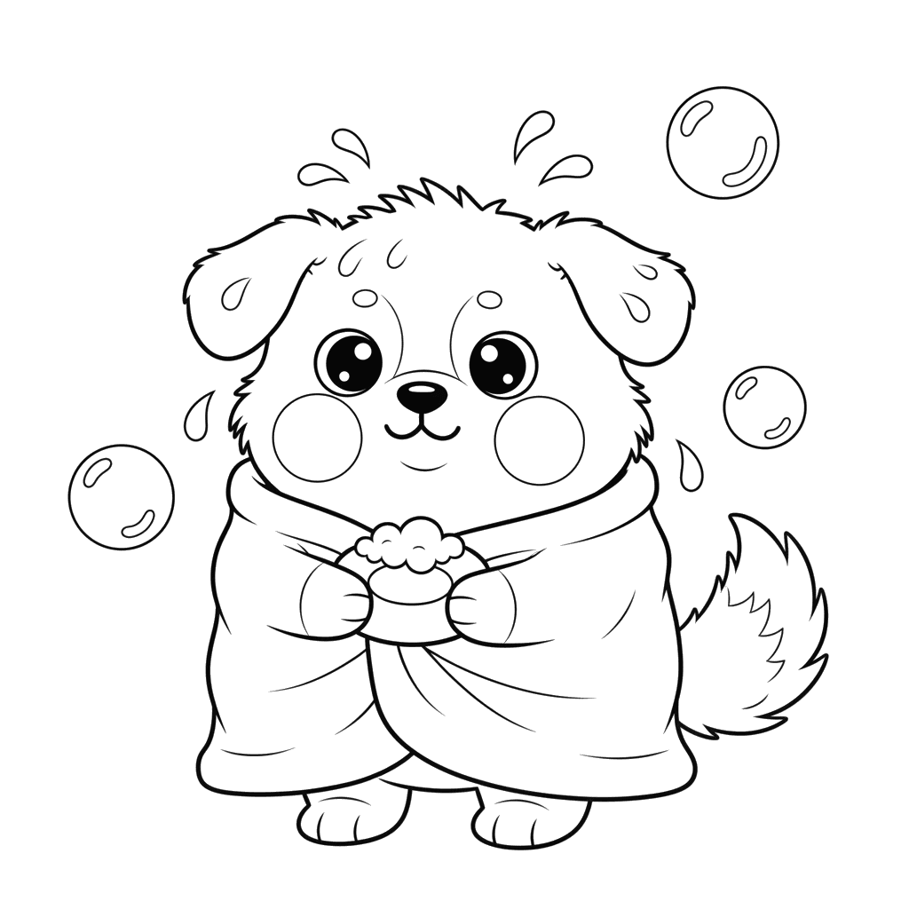 Cute Dog After Bath Coloring Page