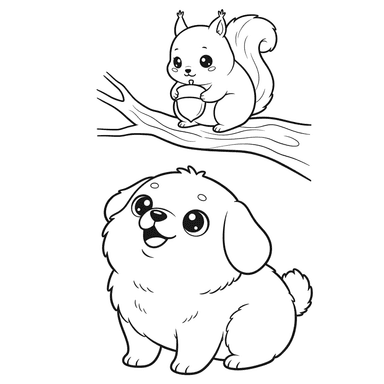 Cute Dog Barking at a Squirrel Coloring Page
