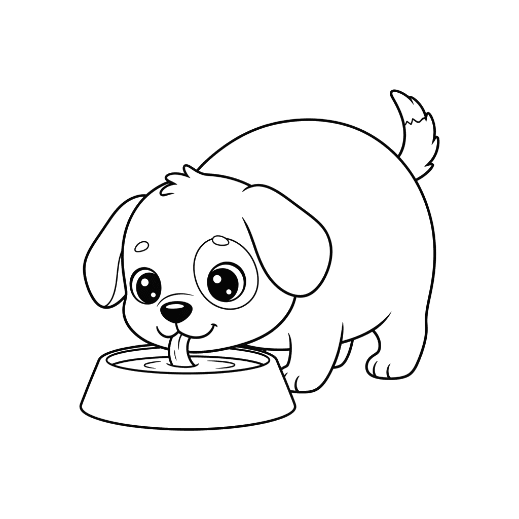 Cute Dog Drinking Water Coloring Page