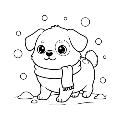 Cute Dog in Snow Coloring Page