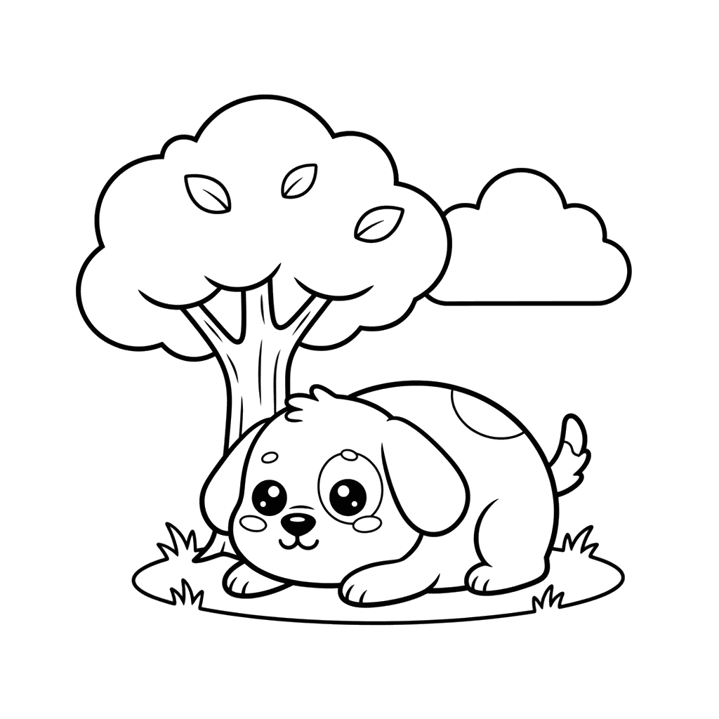 Dog Resting Under a Tree Coloring Page