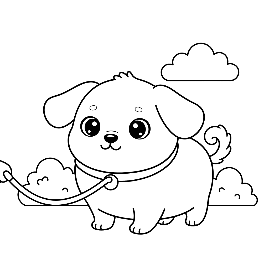 Dog Walking on a Leash Coloring Page
