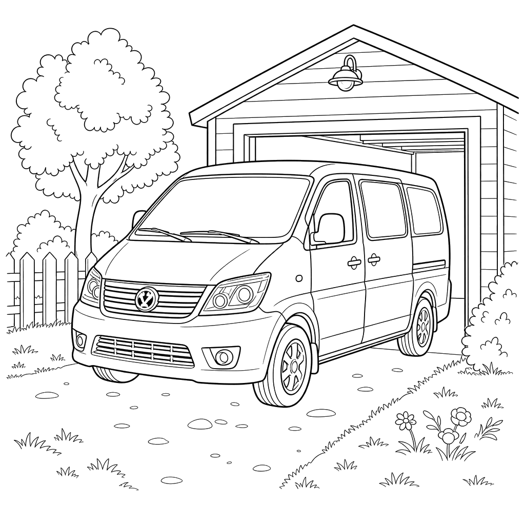 Dongfeng Fengguang Leaving the Garage — Coloring Page