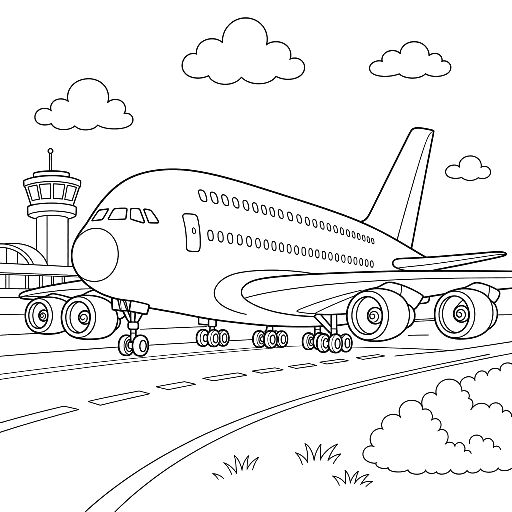 Double-Decker Plane at Airport Coloring Page