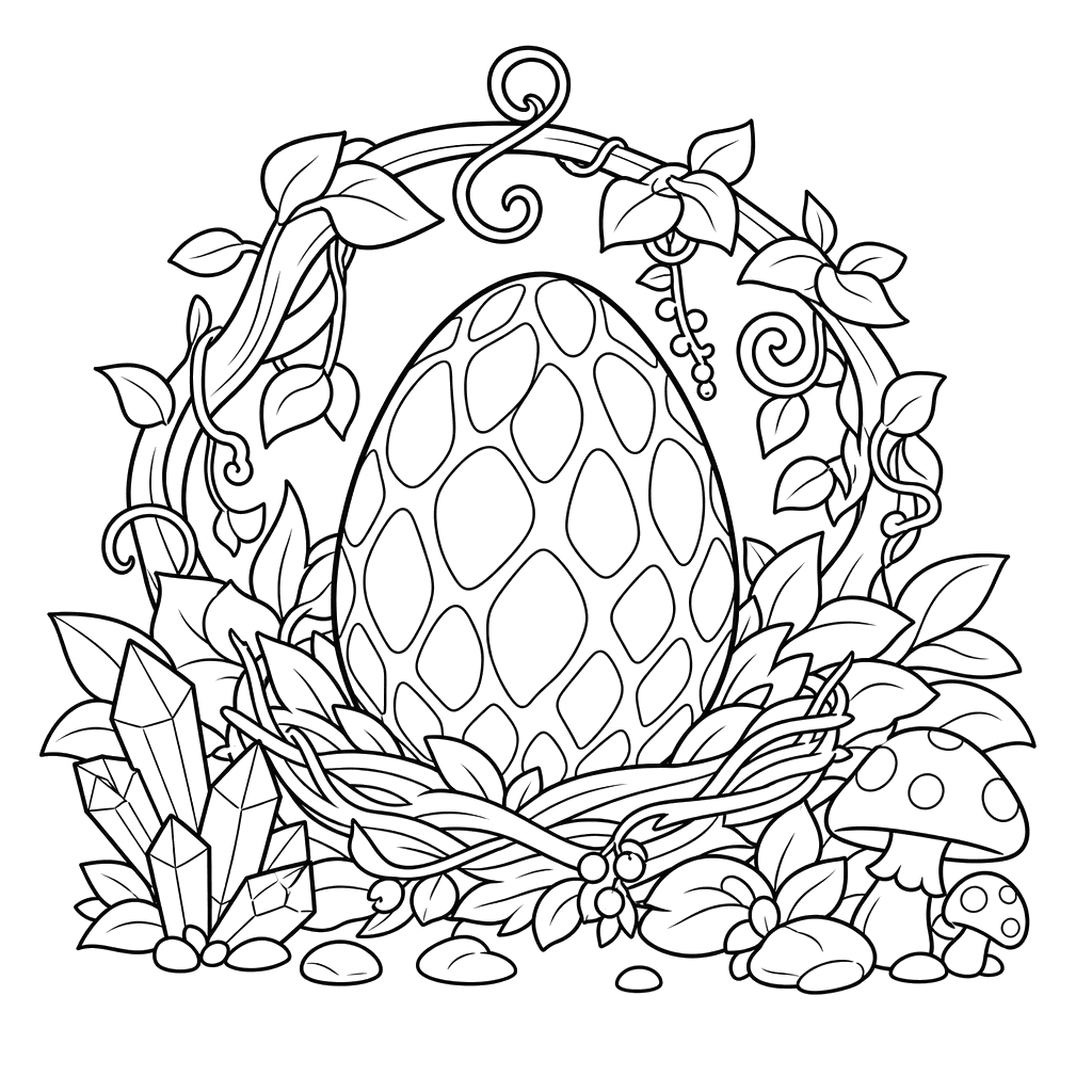 Dragon Egg in a Nest Coloring Page