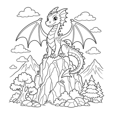 Dragon on a Cliff Coloring Page